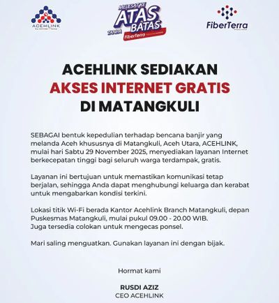 Internet Putus Saat Banjir? Acehlink Hadirkan Akses Gratis untuk Warga