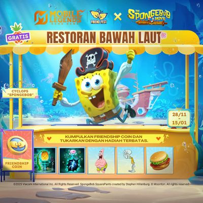 Mobile Legends Bagikan Skin Collab Spongebob Gratis!