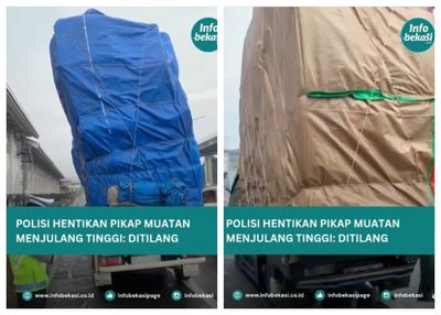 Viral Pikap Iringan Bawa Muatan Lebih Hingga Berjalan Miring di Tol Cikampek, Endingnya Ditilang