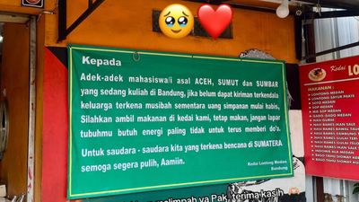 Kedai Ini Gratiskan Makanan bagi Mahasiswa Asal Aceh, Sumut, dan Sumbar