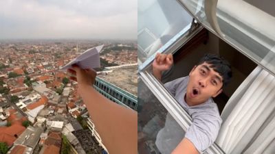 Aksi Cowok Ini Terbangkan Pesawat Kertas dari Atas Gedung, Ending Videonya Justru Bikin Kaget