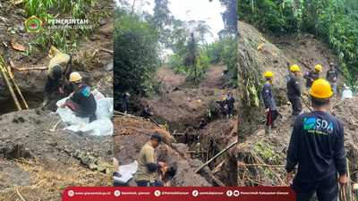 Longsor dan Pohon Tumbang Ganggu Irigasi, PUPR Gianyar Lakukan Penanganan Darurat