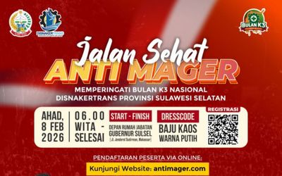 Jalan Sehat Anti Mager Meriahkan Bulan K3 2026 di Makassar, Hadiah Umrah Menanti Peserta