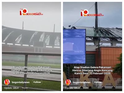 Geger! Atap Stadion Pakansari Hancur Diterjang Angin Kencang Buat 1 Orang Terluka