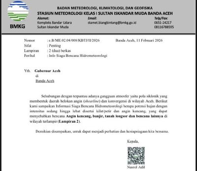 BMKG Keluarkan Peringatan Dini Hidrometeorologi di Aceh, Bener Meriah Waspada 10 Hari