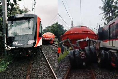 Brak! Commuter Line Tujuan Soetta Hajar Truk di Dekat Stasiun Poris