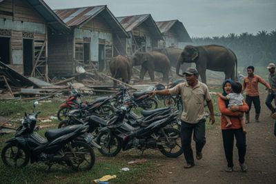 13 Ekor Gajah Sumatra Mengamuk di Mes Karyawan PT Rara Abadi di Siak