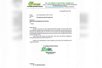 Tunggu Instruksi PT TCC, PT Sumber Samudera Perkasa Pastikan Berkas Pelamar Tetap Akan Diproses