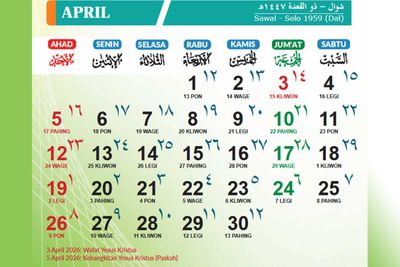 Kalender April 2026 Lengkap: Hari Libur Nasional, Peringatan Penting, dan Weton Jawa
