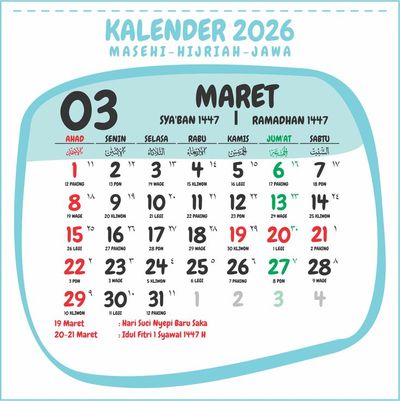 Catat! Ini Daftar Libur Maret 2026: Tanggal Merah, Lebaran, dan Cuti Bersama Lengkap
