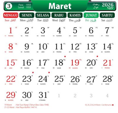 Tanggal Merah Maret 2026 Ada Berapa Hari? Cek Daftar Libur Nasional & Long Weekend