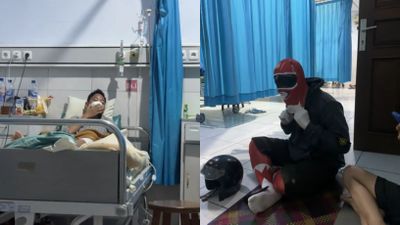 Momen Kocak, Pasien Perban Mulut Tahan Tawa Saat Dijenguk Power Ranger