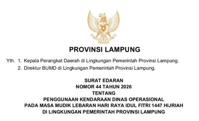 Pemprov Lampung Larang ASN Pakai Kendaraan Dinas untuk Mudik Lebaran 2026
