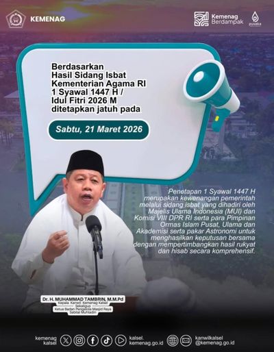 Resmi! Kemenag Tetapkan 1 Syawal 1447 H Jatuh pada Sabtu 21 Maret 2026