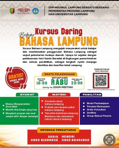 Belajar Bahasa Lampung Gratis via Zoom, Mighrul & Unila Buka Pendaftaran untuk Umum