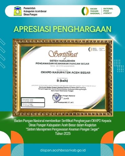 Dinas Pangan Aceh Besar Raih Penghargaan Nasional Keamanan Pangan