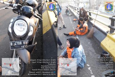 Ngantuk saat Berkendara, Pemotor Hajar PPSU di Fly Over Pasar Rebo hingga Luka-Luka