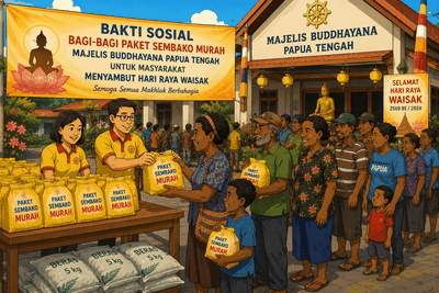 Sambut Tri Suci Waisak, Majelis Buddhayana Papua Tengah Bagikan Paket Sembako