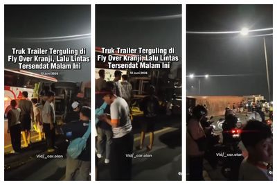Viral Truk Gagal Nanjak Hingga Terguling di Fly Over Kranji Bekasi, Begini Kronologinya