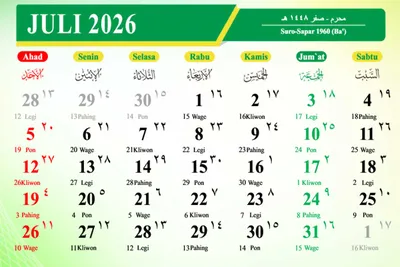 Kalender Juli 2026 Lengkap: Cek Weton Jawa, Hari Libur, dan Daftar Peringatan Nasional