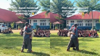 Ayah Ini Jadi Sorotan Saat Dampingi Anaknya Maju ke Depan Ketika Dinobatkan Sebagai Juara Kelas