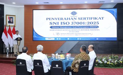 Kemnaker Raih Sertifikasi Anti Penyuapan, Perkuat Tata Kelola dan Pengawasan Internal