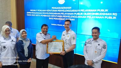 Kota Pangkalpinang Raih Penghargaan dari Ombudsman