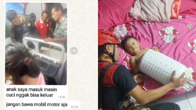 Personel Damkar Selamatkan Bocil yang Terjebak di Tabung Pengering Mesin Cuci