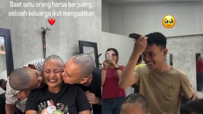 Momen Haru Keluarga dan Tukang Cukur Ikutan Potong Botak Rambut untuk Dukung Pejuang Kanker