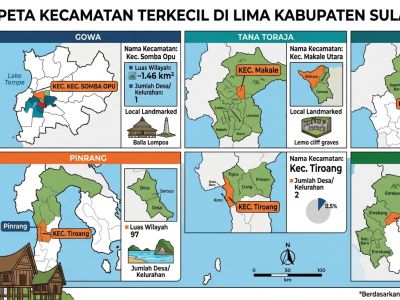 Meski Sempit Namun Padat, Ini Urutan Kecamatan Terkecil di Berbagai Kabupaten Di Sulawesi Selatan