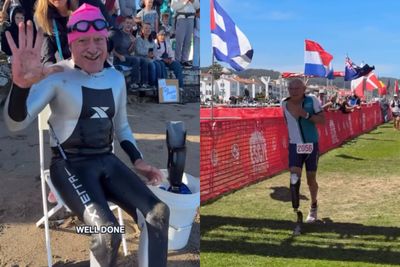 Luar Biasa! Kakek Ini Jadi Peserta Tertua yang Berhasil Finish Triathlon dengan Kaki Prostetik