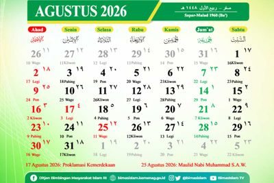 Kalender Agustus 2026 Lengkap: Cek Weton Jawa, Tanggal Merah, Long Weekend, dan Hari Besar