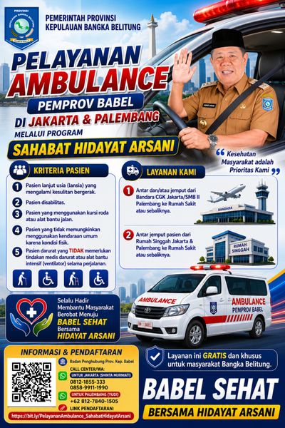 Pemprov Babel Fasilitasi Ambulans Gratis 24 Jam di Jakarta dan Palembang , Ini Nomor Kontaknya
