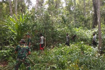 Satgas Pamtas RI-PNG Buat Akses Jalan Baru dan Pos Kamling di Sotta