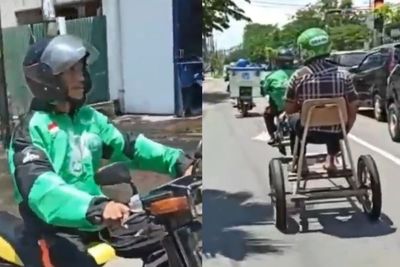 Kocak! Begini Aksi Driver Ojol Terapkan Physical Distancing