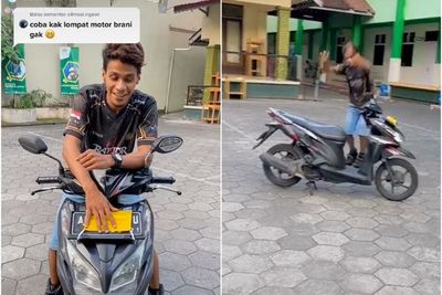 Pria ini Ditantang Lompati Motor sambil Pakai Sepatu Roda, Aksinya Bikin Deg-degan