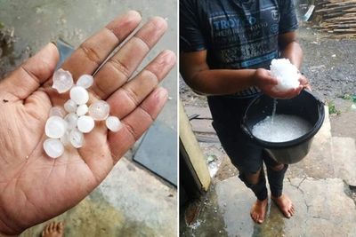 Kejadian Langka, Pasca Erupsi Sinabung, Hujan Es Guyur Sejumlah Daerah di Karo