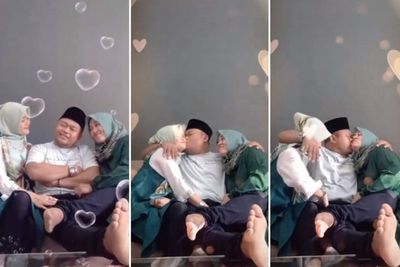Berlatar Belakang Lagu Madu Tiga , Pria Ini Pamer Kemesraan dengan Dua Perempuannya