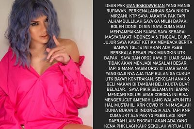 Anies Baswedan Terapkan PSBB Total, Nikita Mirzani: Coba Deh Bapak Salat Tahajud Dulu