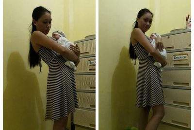 Sosok Misterius Muncul dari Bayangan Wanita Gendong Anak, Bayangannya Tampak Menyeramkan