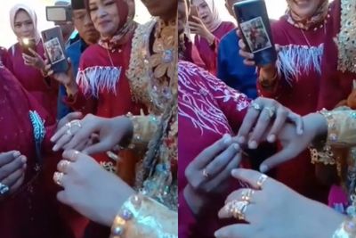 Momen Pengantin Dihadiahi Puluhan Perhiasan Emas dari Keluarga, Dipakaikan di Tempat