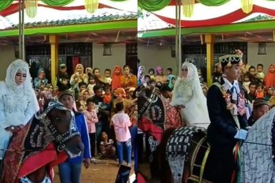 Viral Pasangan Pengantin Kuda-kudaan di Acara Pernikahan, Netizen Salfok ke Ini