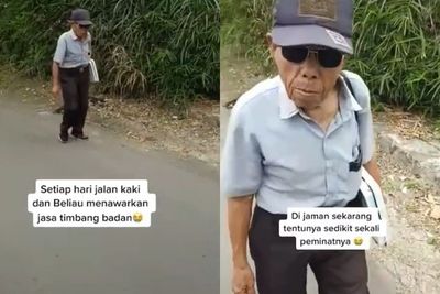 Hidup Sebatang Kara, Kakek Ini Tiap Hari Jalan Belasan Km Tawarkan Jasa Timbang Badan