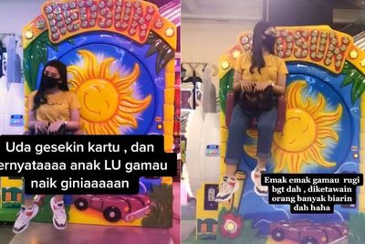 Gak Mau Rugi, Mama Muda Ini Naik Wahana Permainan Anak Kecil, Tak Peduli Diketawain