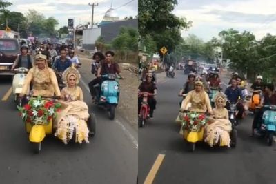 Jauh dari Kata Mewah, Pasangan di Sulsel Rayakan Pernikahan dengan Naik Vespa