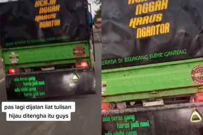 Heboh Truk Bertuliskan Anda Berada di Belakang Supir Ganteng , Begini Wajah Asli Supirnya