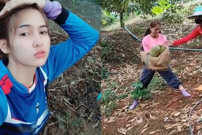 Momen Cewek Cantik Tangkap Durian dari Atas Pohon, Bikin Cowok Degdegan!