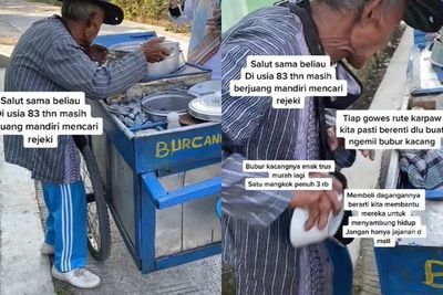 Dorong Gerobak dengan Kondisi Bungkuk, Kakek 83 Tahun Penjual Bubur Ini Bikin Terharu!