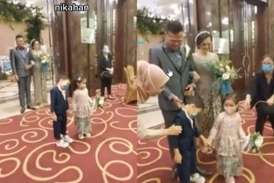 Momen Bocah Ketiduran Sambil Berdiri Gegara Kelamaan Tunggu Pengantin Baru, Bikin Gemas