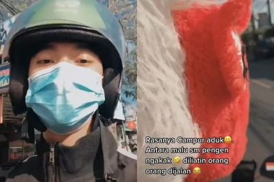 Dijemput Pakai Helm Unicorn, Pria Ini Rekam Ojolnya
